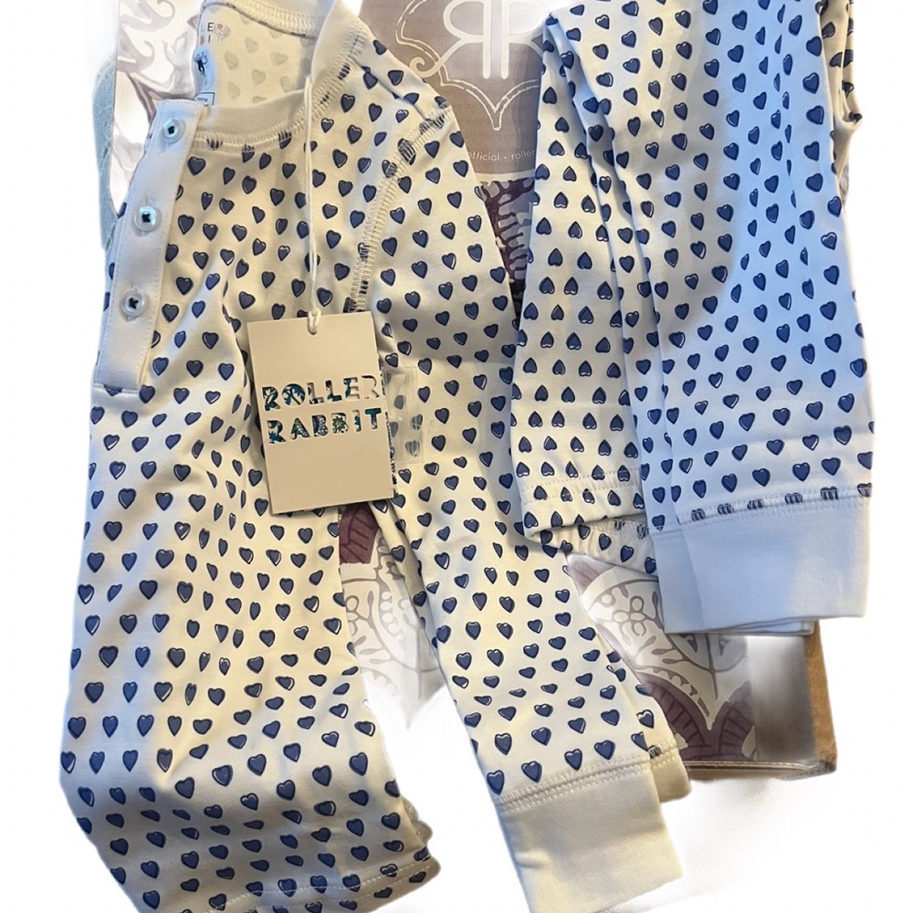 Roller Rabbit White and Blue Pajama Set Classic Polka Dot Design
